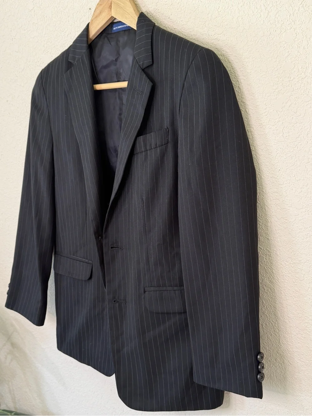 Chaps 2 piece Black Pinstripe Suit jacket coat pants Boys Size 14